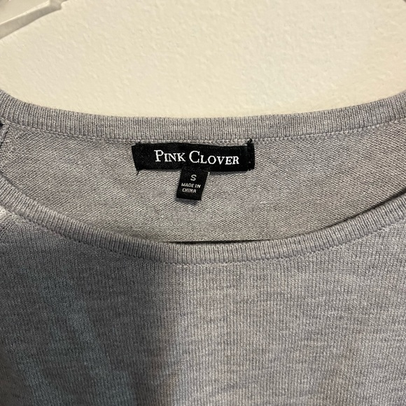 Pink Clover Gray Sweater with Navy & White Stripped Sleeves - Picture 2 of 4